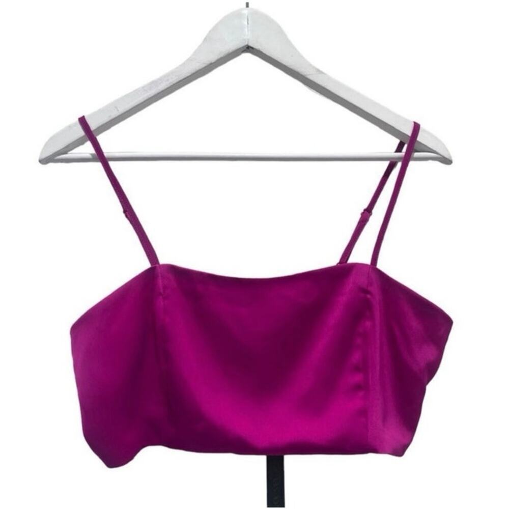House of Harlow 1960 Magenta Satin Bandeau Crop Top Smocked Back Glam Bustier - Picture 4 of 9